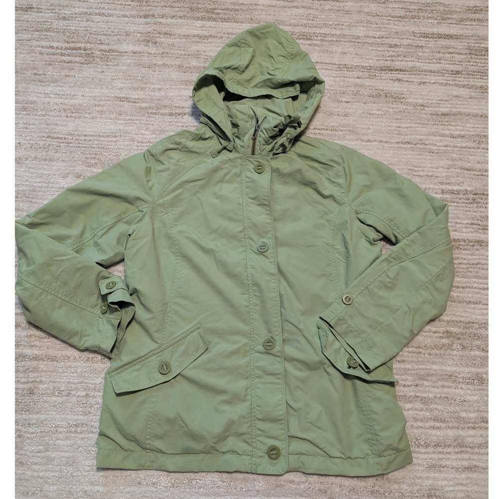 Lands End Hooded Rain Jacket Womens Sz S 6 8‎ Green Nylon Full Zip Utility Coat
